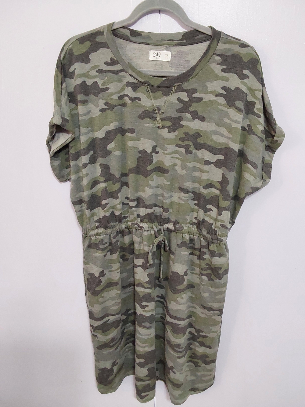 Casual Camo Midi Dress with Drawstring Waist - 247